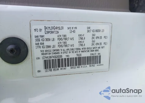 2004 Dodge Ram 1500 St из США, поврежденный, VIN 1D7HA18N74S626599